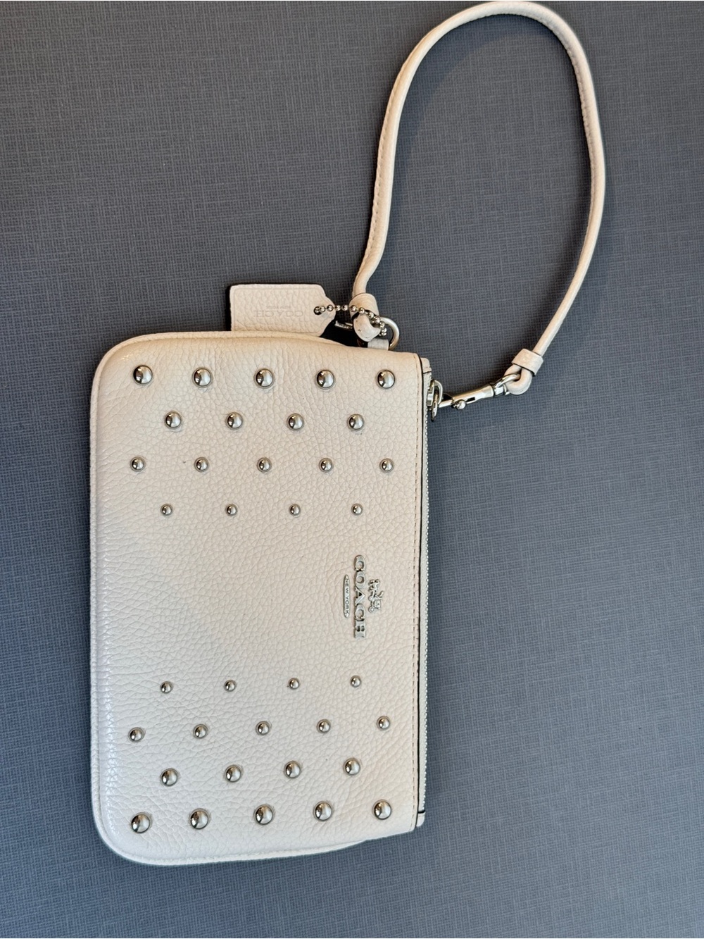 Coach Corner Zip Small Wristlet in Chalk White with Silver Studs"
